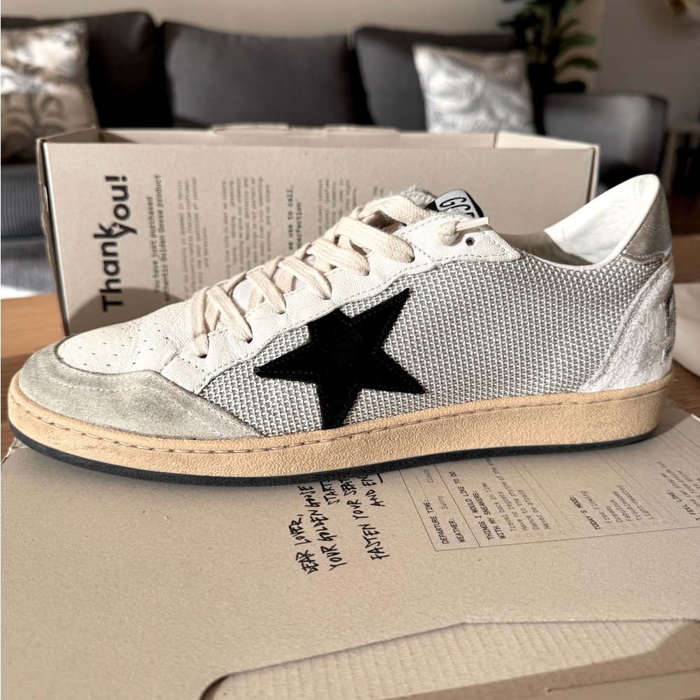 Golden Goose Men’s Ball Star Sneaker – White/Silver/Black